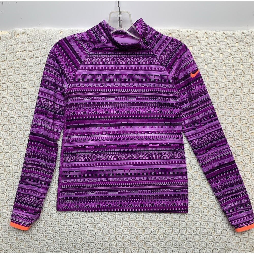 Nike Pro Girls 1/4 Zip Sweater‎ Size L Purple Pull Over Long Sleeve  Mock Neck